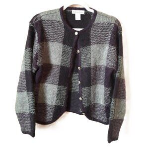 Dress Barn Mohair Blend Plaid Cardigan M Academia Preppy Twee Office Minimalist